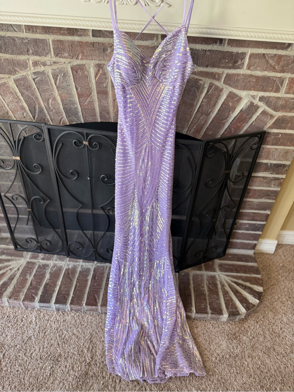 B Darlin Lavender Sequin Strappy Evening Dress